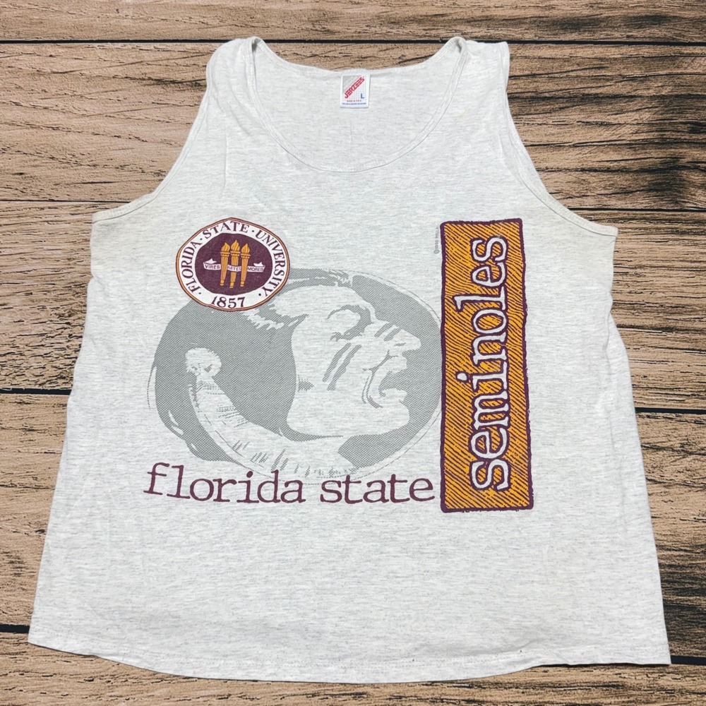 Jerzees Tank Top Mens L Gray Florida State Seminoles Vintage 1992 NCAA FSU 90s